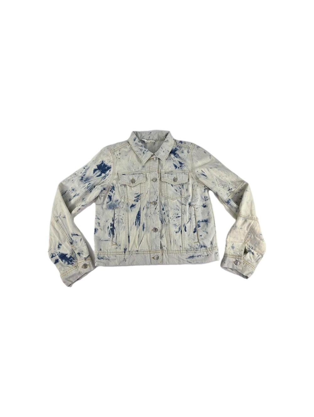 Free People Rumors Jeans Jacket Size L Blue Tie Dye Denim Button Moto Jackets